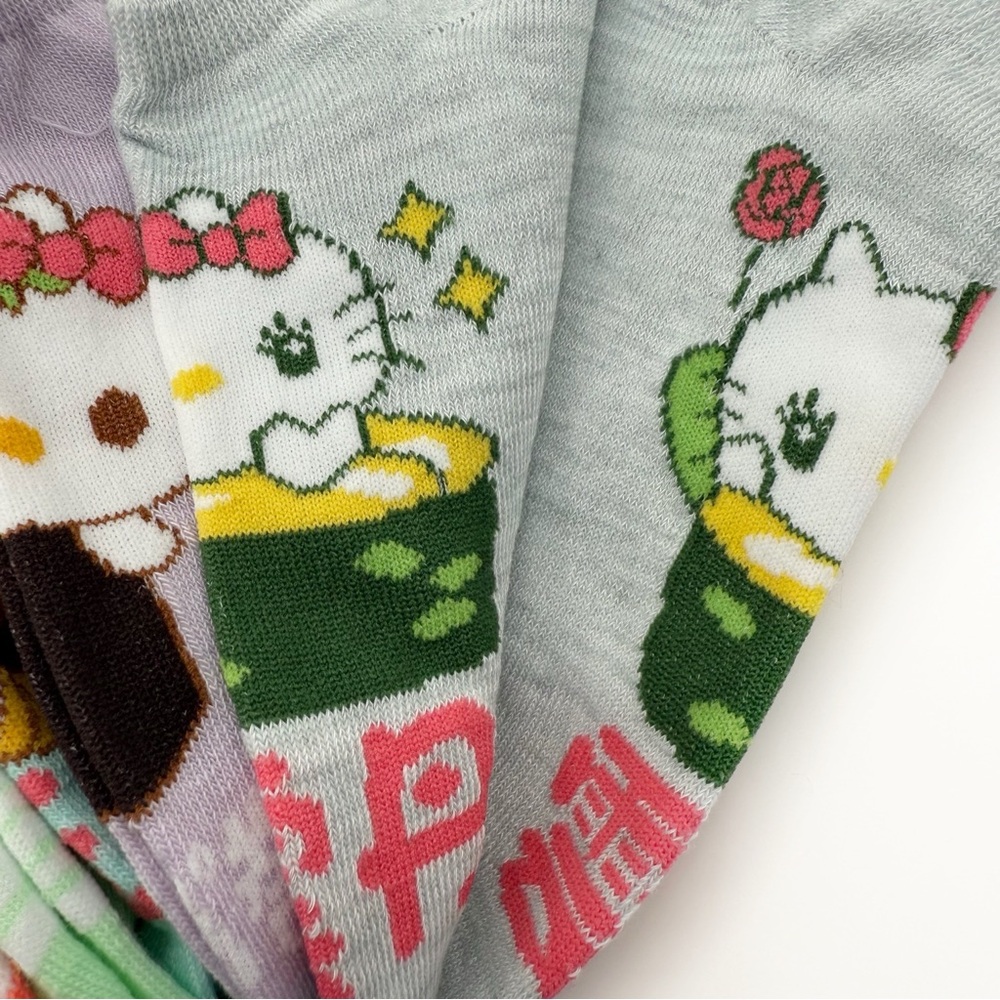 Hello Kitty Womens No Show Socks Sanrio Cartoon Sushi Pastel Cute Gift 5 Pairs - Picture 7 of 8
